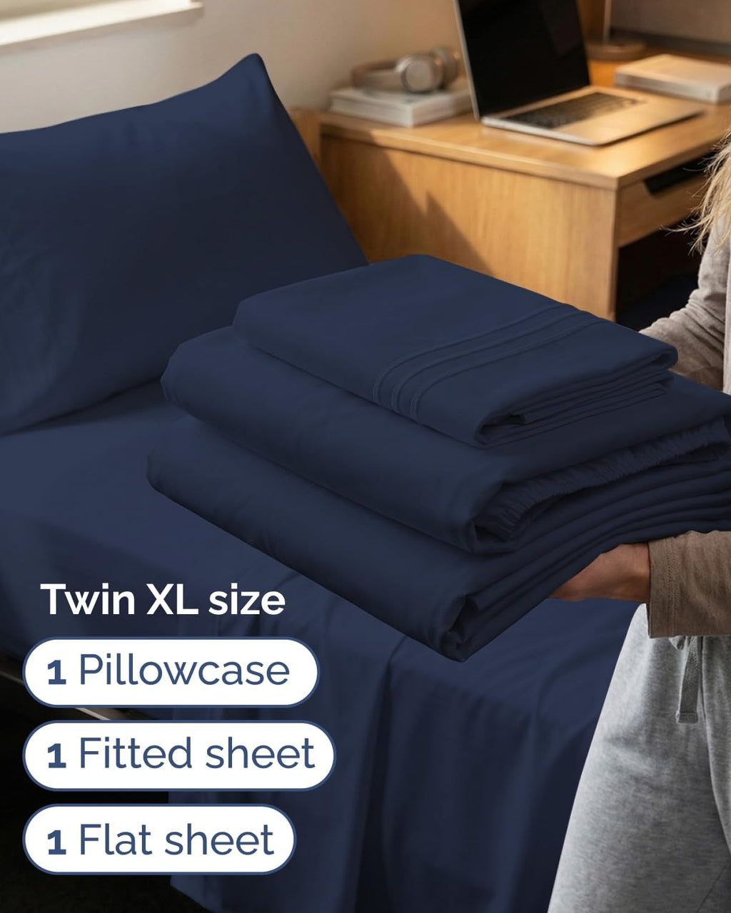 Skiennix Twin XL Sheet Set - Comfy Cooling Bed Sheets with Deep Pockets - Luxury Hotel Quality - Navy Blue