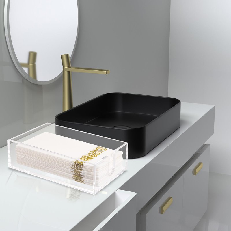 Rubtlamp 2Pcs Acrylic Napkin Holder Bathroom - 0.2Inch Thickness Acrylic Guest Towel Napkin Holder - Hand Towel Tray for Kitchen, Parties, Weddings, Party, Hotel, Restaurant (Clear, 9”X5.5”X2.5”)