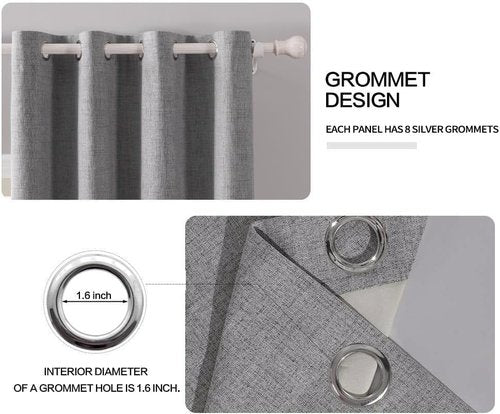 MIULEE Blackout Curtains - 100% Thermal Insulated Linen Texture Drapes | Grey, 52x63 Inch (2 Panels)
