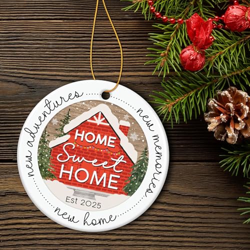 HEXMOZ New Home Ornament 2025 - Best Housewarming Gifts 2025 - New Home Gift Ideas - House Warming Gifts - First House Gift for Owners, Couples, Men, Women - Our First Christmas Ceramic Keepsake