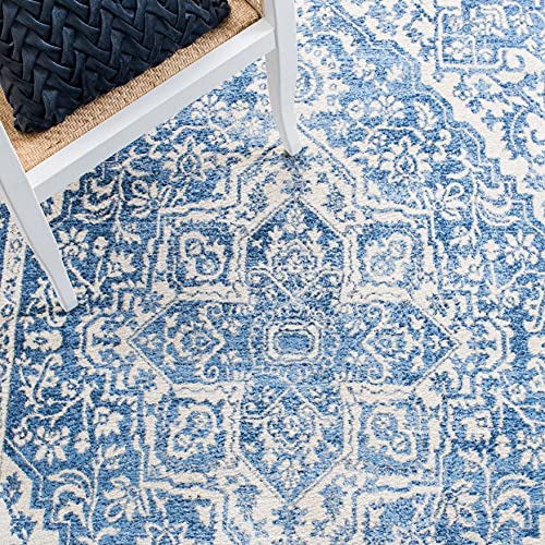 SAFAVIEH Brentwood Collection Accent Rug - 3' x 5', Ivory & Navy, Medallion Distressed Design, Non-Shedding & Easy Care, Ideal for High Traffic Areas in Entryway, Living Room, Bedroom (BNT832A)