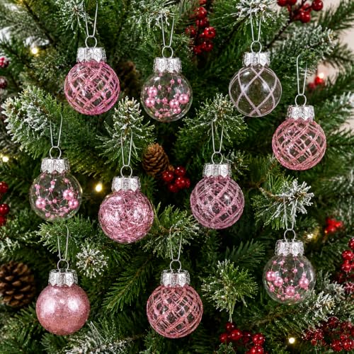 Pink 40 Pcs Clear Shatterproof Christmas Ball Ornaments – 1.6in Plastic Balls