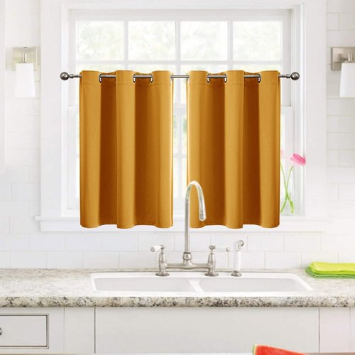 ChrisDowa Small Window Curtains - Grommet Thermal Insulated Room Darkening Panels (Mustard Yellow, 42 x 36 Inch)