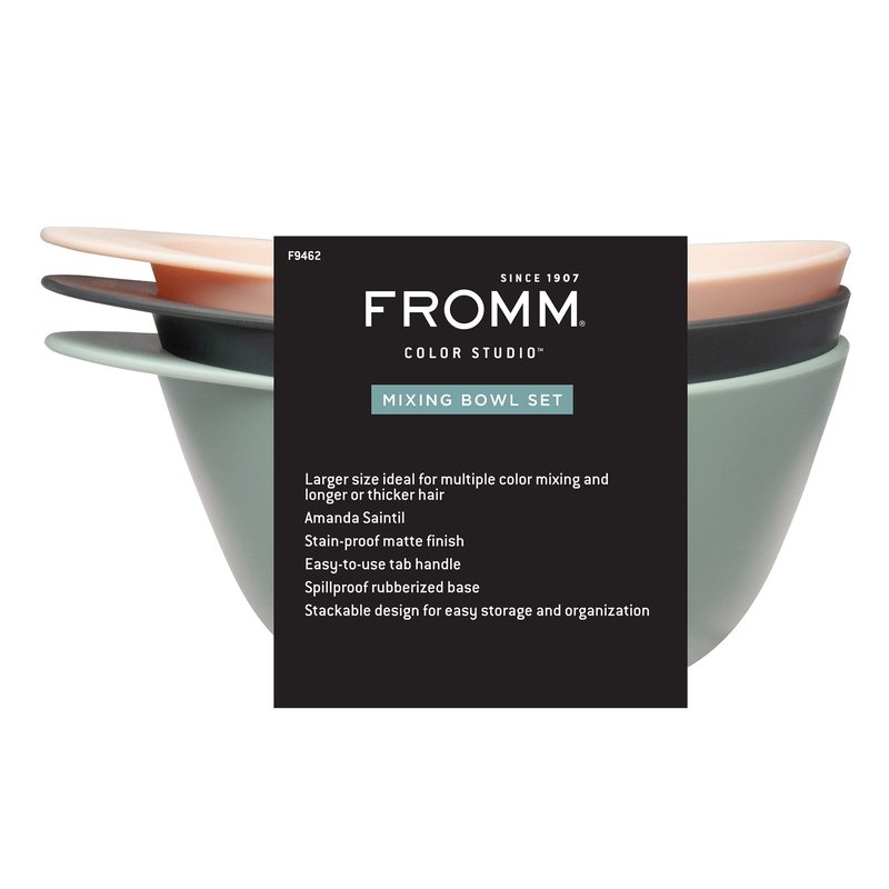 Fromm Color Studio Mixing Bowls for Hair Color, Hair Dye, Bleach and Treatments with Spill Proof Rubberized Base, 16 Ounce, 3 Pack