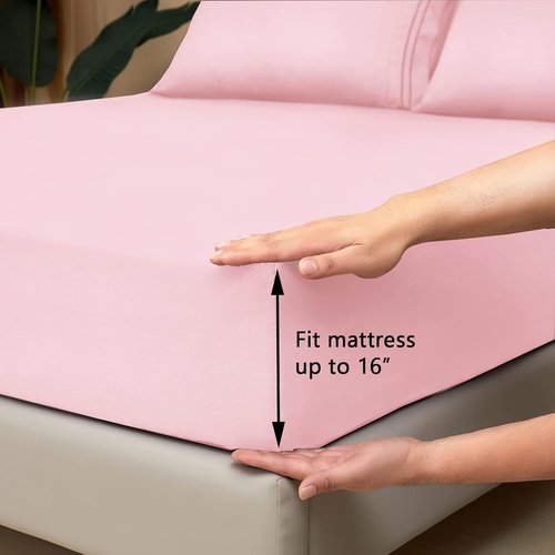 Mejoroom Queen Size Sheet Set - Luxury 1800 Thread Count Bedding | Soft, Breathable, Wrinkle-Resistant - 4 Pieces (Blush Pink)