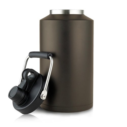 1 Gallon Water Bottle Insulated Stainless Steel Keeps Ice 48Hr, Large Water Gallon Jug Wide Mouth Leakproof Vacuum for Gym, Camping, & Construction Dark Khaki