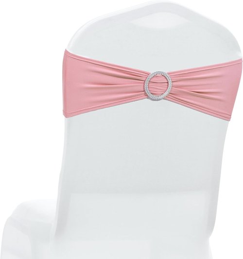 MDS Spandex Chair Sashes - Premium Stretch Covers with Buckle Slider | Fits Most Dining Chairs - Dusty Rose (Pack of 50)