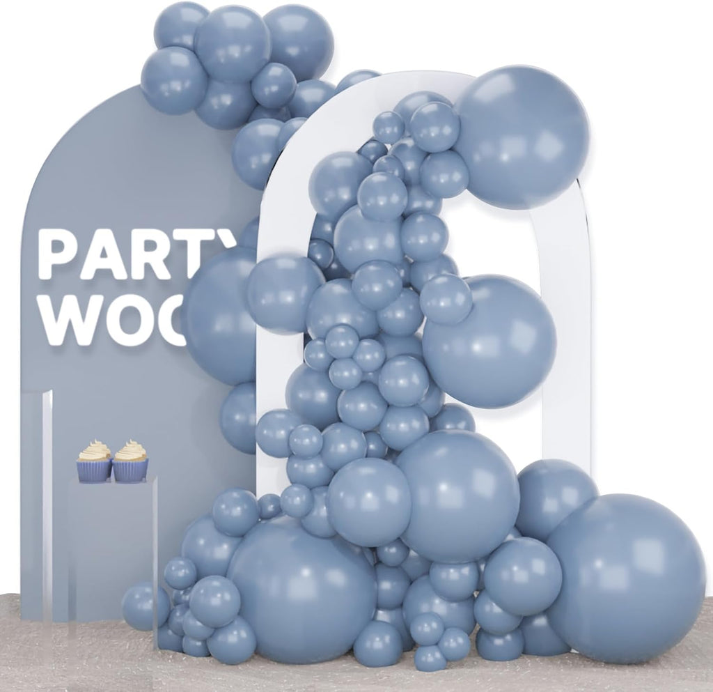 PartyWoo Dusty Blue Balloons - 120-Piece Set for Baby Showers & Birthdays | Slate Blue Boho Arch Kit