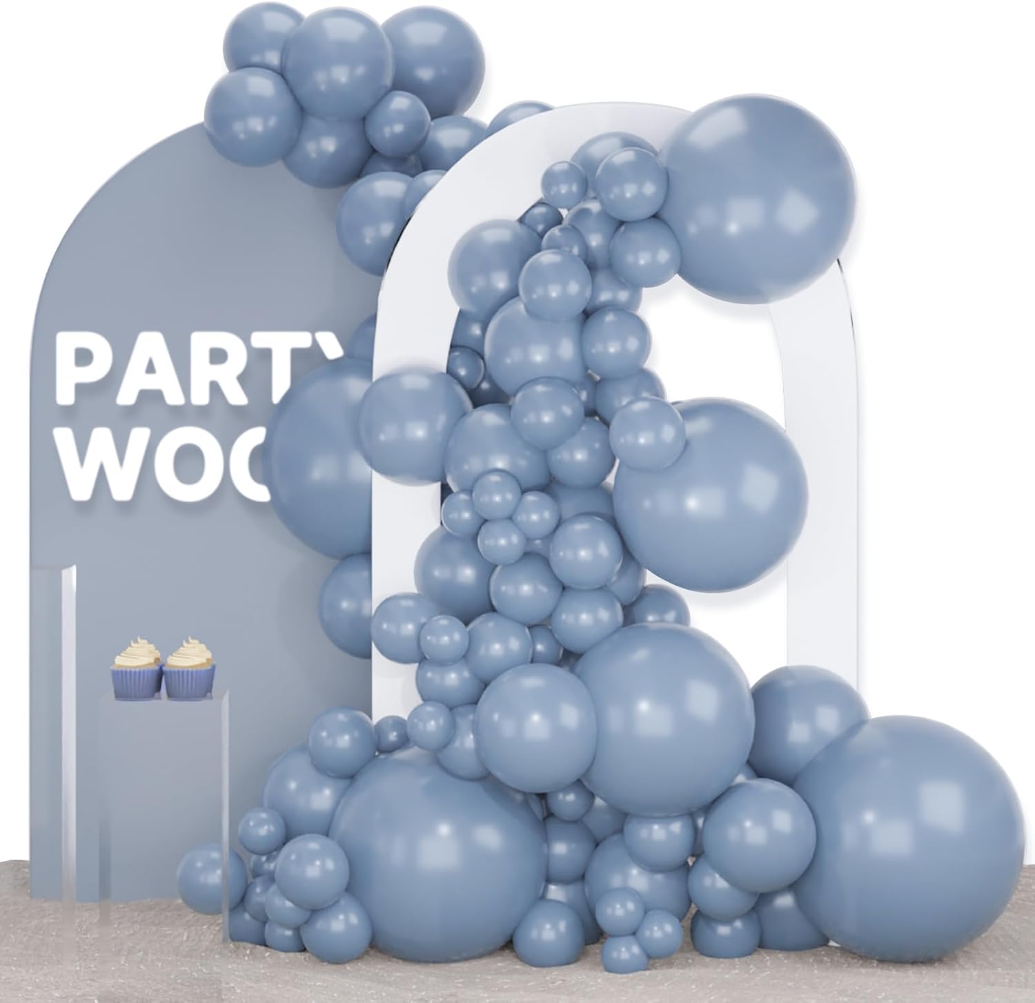 PartyWoo Dusty Blue Balloons - 120-Piece Set for Baby Showers & Birthdays | Slate Blue Boho Arch Kit