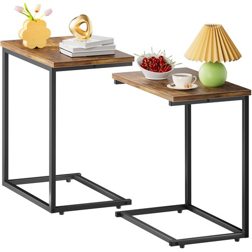 Pipishell C Shaped End Table Set of 2, Side Table for Couch Slide Under, C Table Sofa Side End Table for Living Room 27 inches High,PIET06K2