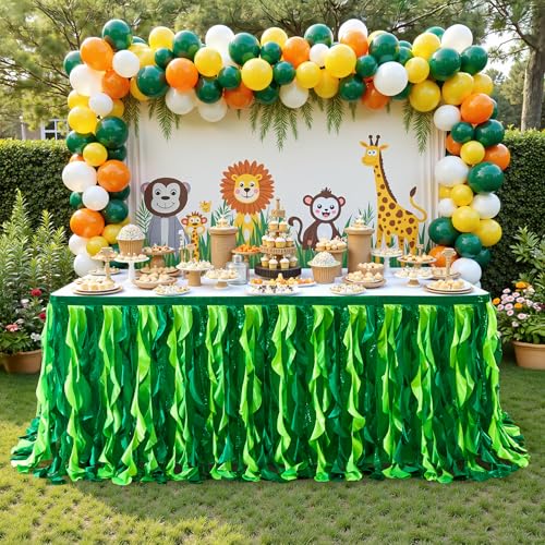 9ft Green Sequin Curly Willow Table Skirt for Tropical Party Decor