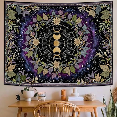 Boho Celestial Moon Phase Tapestry - Mystical Zodiac & Starry Wall Hanging Decor