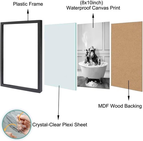 Chimpanzee in Bathtub Wall Art - Funny Framed Bathroom Decor | Black and White Animal Art (8"x10")