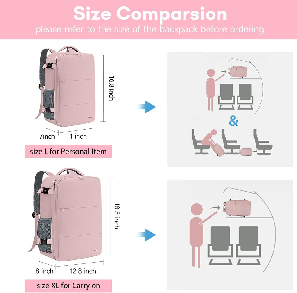 Taygeer Travel Backpack for Women - TSA-Approved 15.6" Laptop Bag with Water Bottle Pocket & Shoe Pouch | Pink