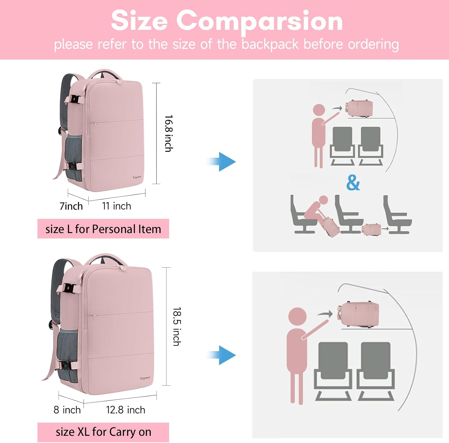 Taygeer Travel Backpack for Women - TSA-Approved 15.6" Laptop Bag with Water Bottle Pocket & Shoe Pouch | Pink