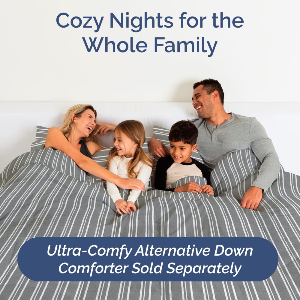 Skiennix Full XL Bed Sheet Set - Soft, Breathable & Cooling 4-Piece Luxury Bedding - Grey Stripes, Deep Pockets