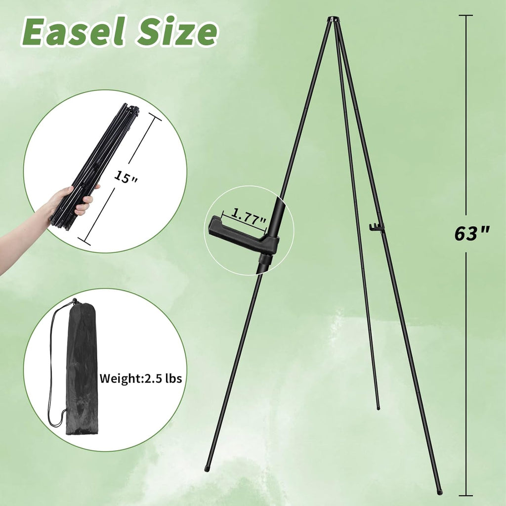 PUJIANG 63" Metal Easel Stand - 3 Pack Display Stands for Pictures, Signs & Art | Includes Carrying Bag