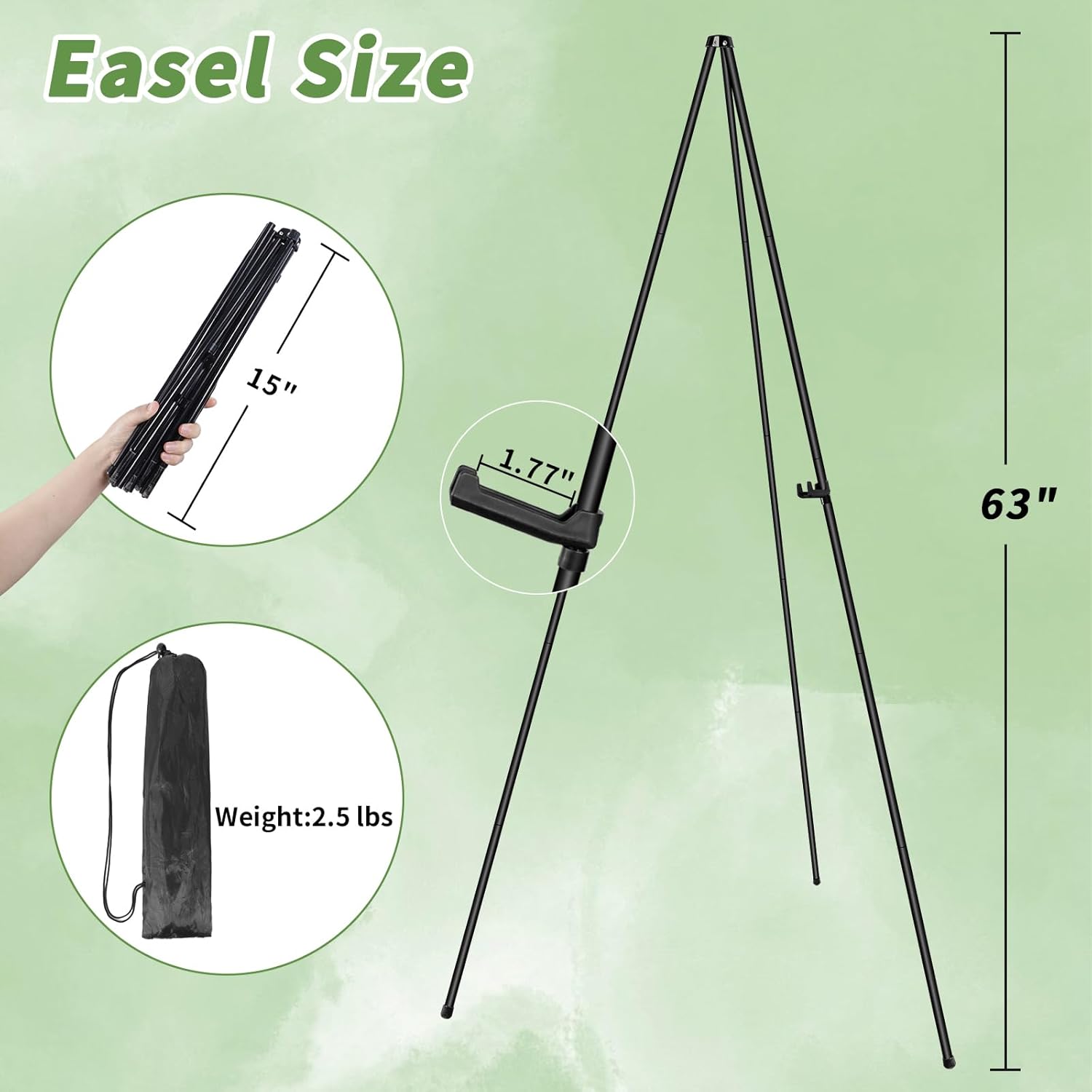 PUJIANG 63" Metal Easel Stand - 3 Pack Display Stands for Pictures, Signs & Art | Includes Carrying Bag