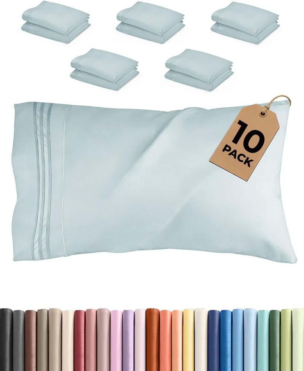 Queen Pillow Cases by [Brand Name] - Ultra Soft Hotel Quality - Wrinkle Free, Stain Resistant - 10 Piece Set in Ice Blue