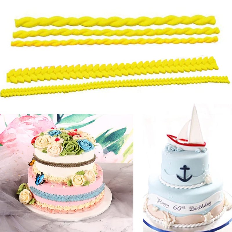 Rope & Leaf Strip Cake Border Molds Silicone Cupcake Fondant Cake Decorating Tools Candy Chocolate Gumpaste Moulds Pack of 2