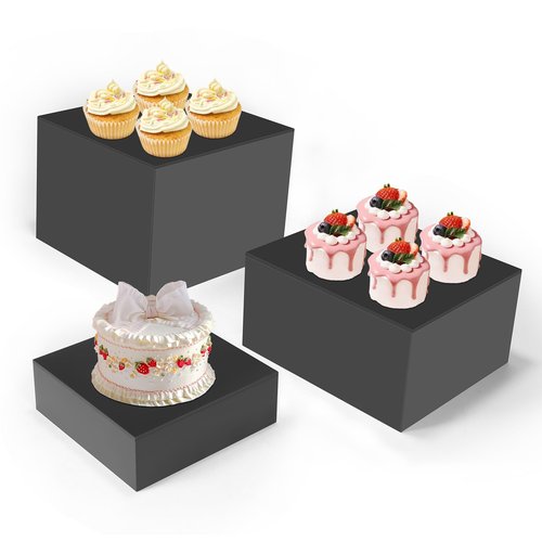 3pcs Buffet Risers, Acrylic Risers Display Stands, Catering Supplies Buffet Display, Food Risers for Buffet Table, Dessert Table Display Set, Perfect for Buffet, Wedding, Birthday Party (Black)