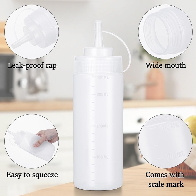 Katfort Squeeze Bottles for Sauces 2 Pack, 32 Ounce 1000ml Plastic Dressing Squirt Bottles with Cap Lids, Condiment Bottle for Liquids BBQ Dressing Pancake Art Dispenser