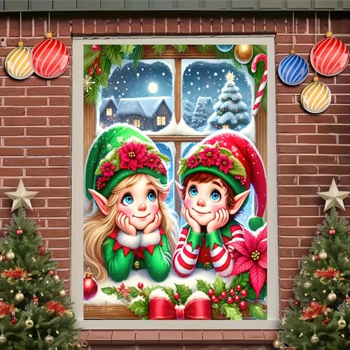 Elf Christmas Window Banner Cover 31x47 Polyester - BlissYard Christmas Elf