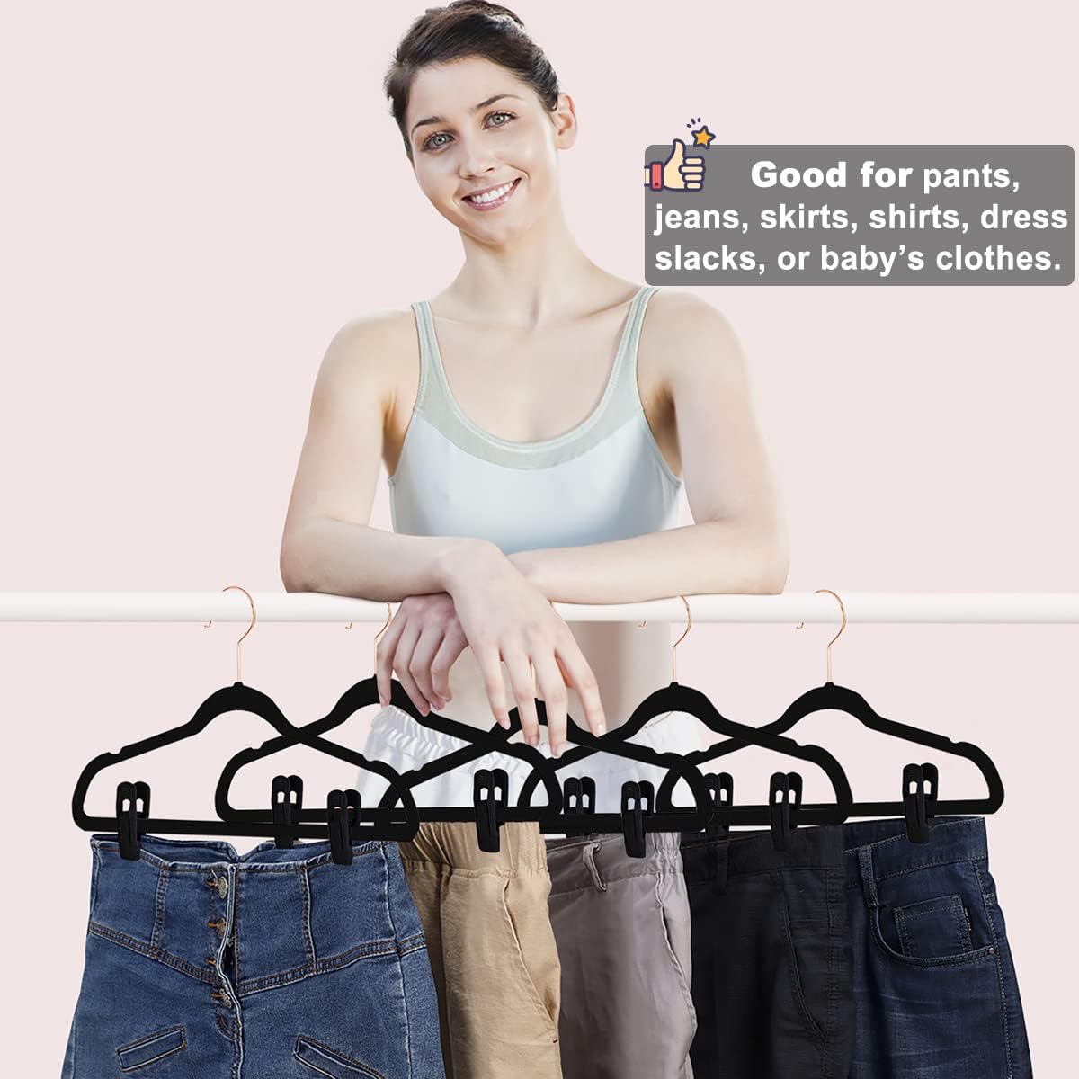 TOFIIGREM Velvet Hangers Clips - 40 PCS Black Pants & Skirt Hangers for Kids & Adults
