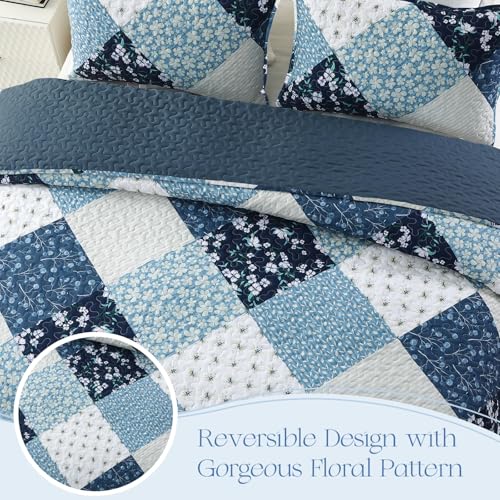 Reversible Boho Quilt Set - Full Size Floral Patchwork Bedding