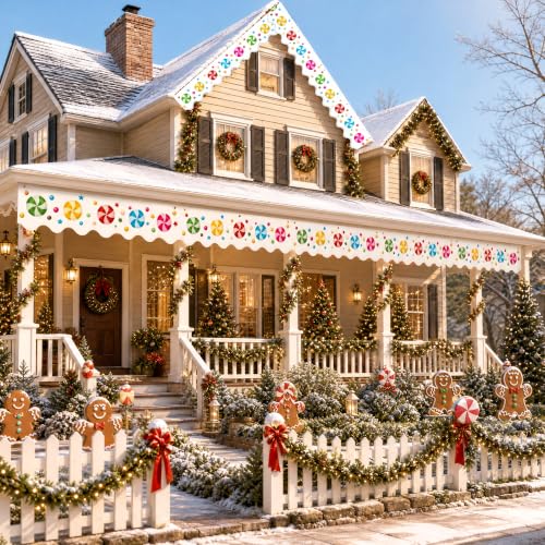 Deloky 8Pcs Outdoor Gingerbread House Banner 47x12 Candy Decor - Gingerbread-8Pcs