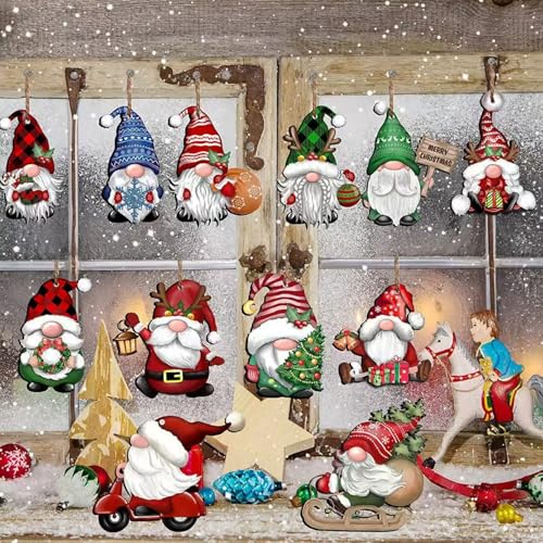 24pcs Wooden Christmas Gnome Ornaments - Holiday Tree Decor & Crafts