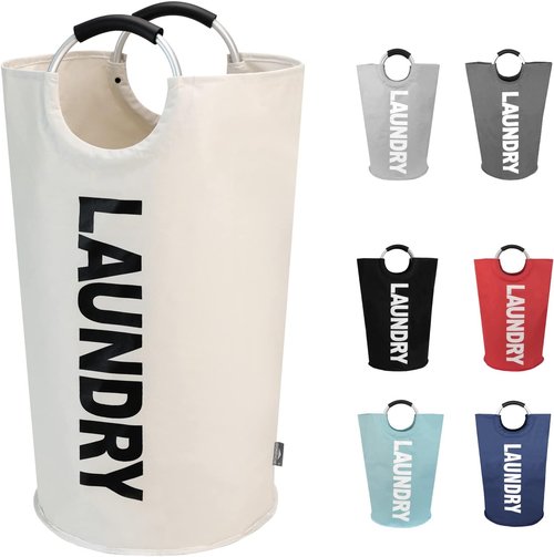 DOKEHOM X-Large Laundry Basket - Collapsible Freestanding Hamper | Foldable Beige Washing Bin 125L