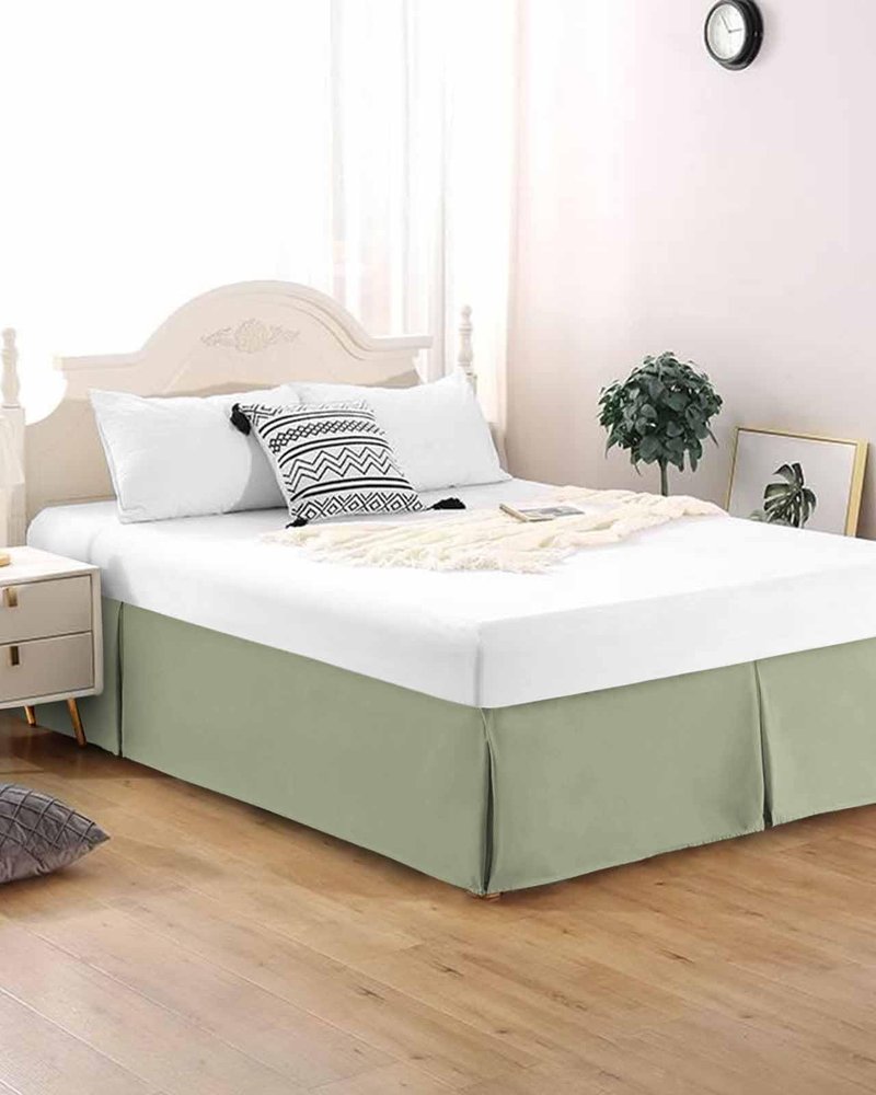 Sage Green Bed Skirt Queen Size 16 Inch Drop, Luxury Pleated Bed Frame Cover, Farmhouse Sage Green Decor Sheet & Wrap Around Bed Skirts Box Spring Cover Dust Ruffle for Queen Bed with Split Corner