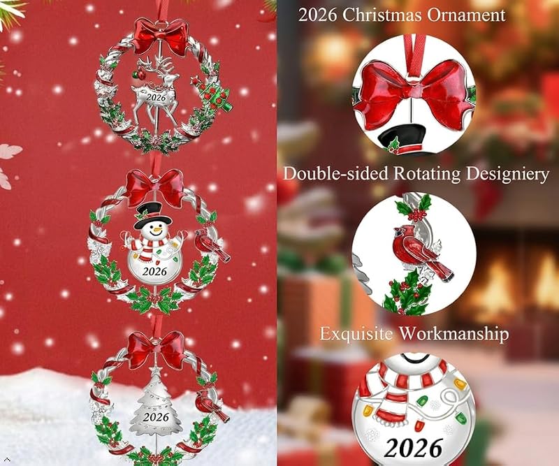 FCDECOR 2026 Christmas Ornament Set Rotatable Holiday Keepsake Decorations