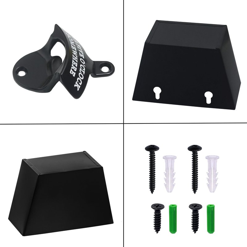HAIICEN Black Wall Mounted Bottle Opener with Cap Catcher Stainless, IT'S FIVE O'CLOCK SOMEWHERE Screw in Wall Beer Cap Opener Bucket Gift