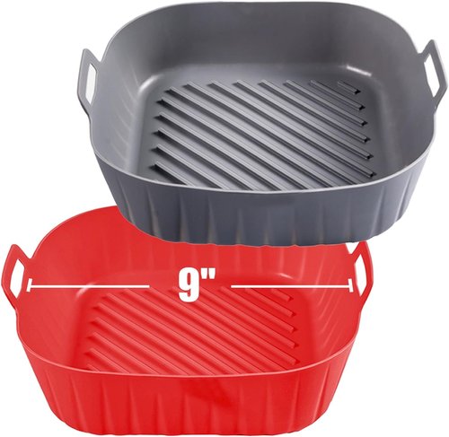 Golden Associate Silicone Liners for Air Fryer - 2 Pcs Non-Stick Reusable Baking Tray | 9" Top Size, 8" Bottom Size