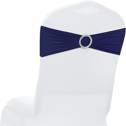 MDS Spandex Chair Sashes - Premium Stretch Covers with Buckle Slider for Weddings & Events | Navy Blue, Pack of 100