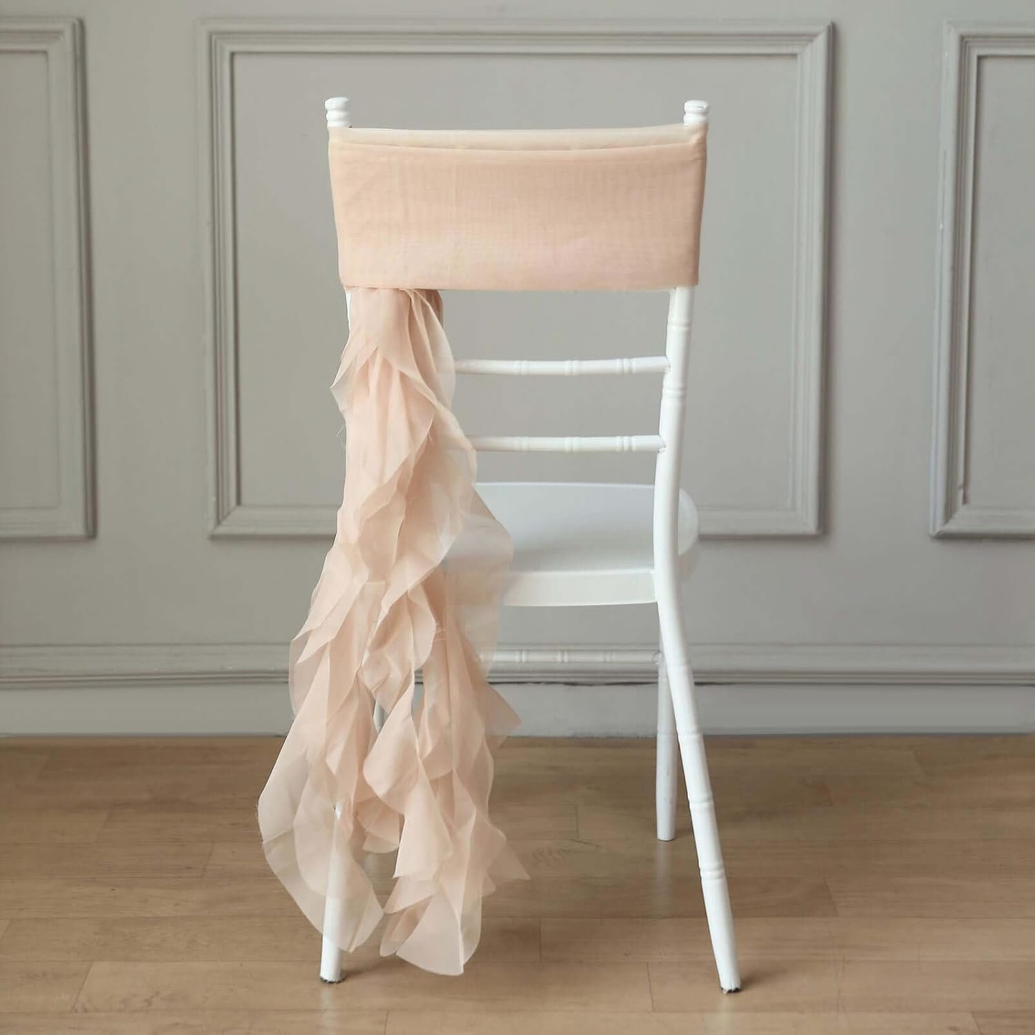 TableclothsFactory Premium Designer Curly Willow Chiffon Chair Sashes - Nude | Perfect for Weddings & Events