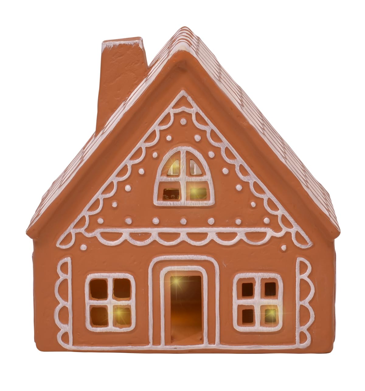 Mark Feldstein & Associates Ceramic Iced Gingerbread Houses Holiday Pre Lit LED Village Figurines, Set of 2, 9 Inch