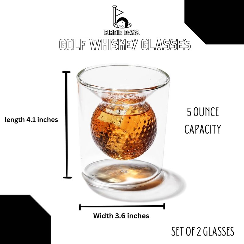 Golf Whiskey Gift Set | Crystal Decenter with 2 Double Wall Crystal Clear Glasses|Perfect Golf Gift Set | 700ml Decanter with two 5oz Golf themed Whiskey Cups