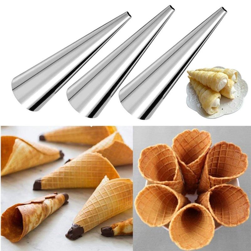 Stainless Steel Cream Horn Molds - 21 Pcs, Cannoli Form Tubes, Croissant Baking Molds with Cleaning Brush