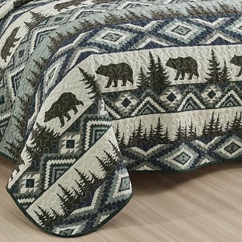 JCrown Rustic Lodge Bear Claw Reversible Bedspread Quilt Set, 3 Piece
