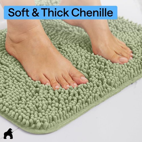 GORILLA GRIP Bath Rug Mat - Thick Soft Absorbent Chenille | Quick-Dry Microfiber, 24x17 Sage Green