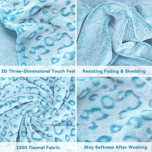 Blue Leopard Print Queen Throw Blanket 90x90 in by ZHIKU