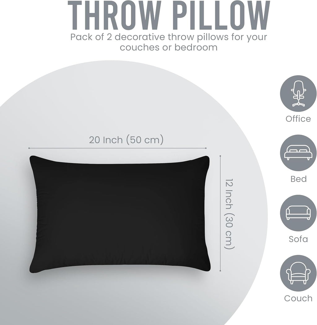 Utopia Bedding 12x20 Pillow Inserts - Set of 2 Black Decorative Throw Pillows for Sofa & Couch - Soft & Supportive Cushions