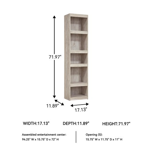 Signature Design by Ashley Willowton Coastal Entertainment Center Pier Bookcase with 3 Adjustable Shelves, Whitewash