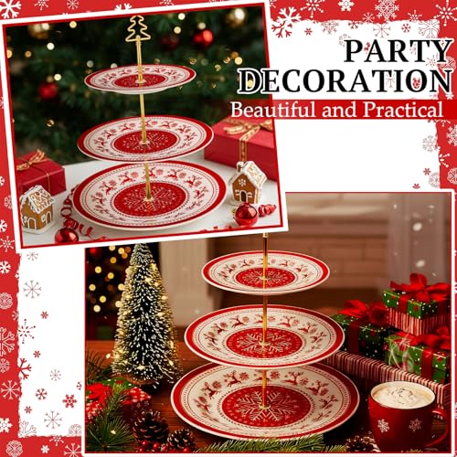 Lallisa Snowflake 3-Tier Christmas Cake Stand 10/9/7 in Blue & White Ceramic with Gold Frame