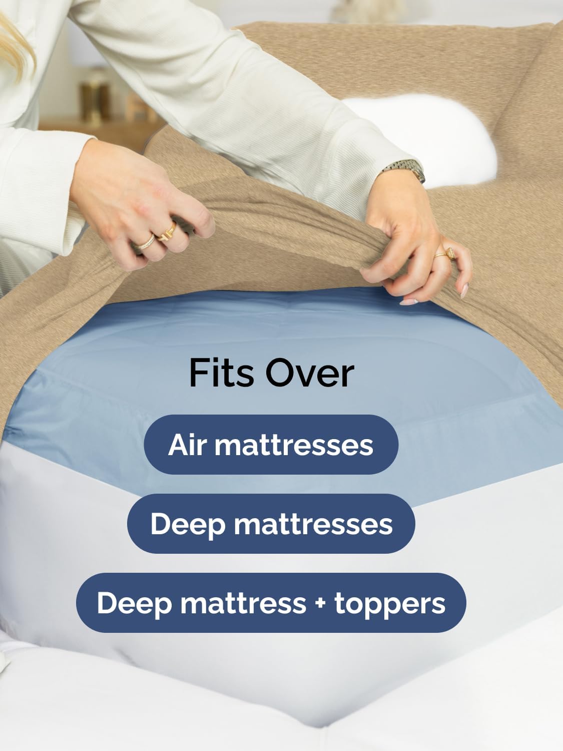 Skiennix Extra Deep Twin XL Sheet Set | 4-Piece Breathable Cooling Bedding - Soft, Wrinkle-Free, Heathered Tan