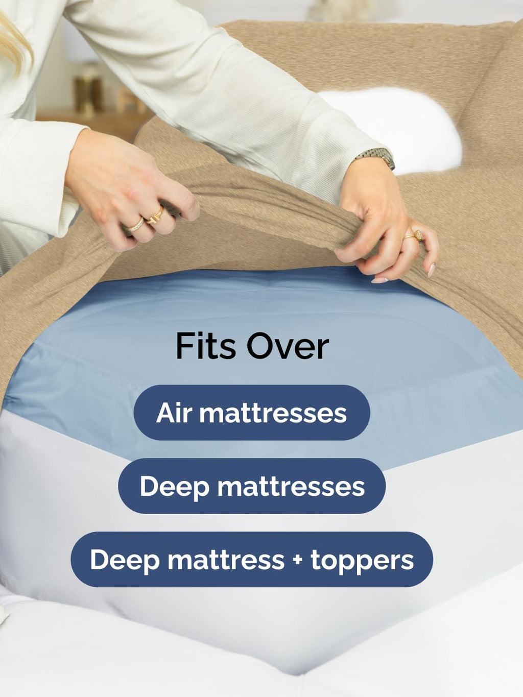 Skiennix Extra Deep Queen Sheet Set | 6-Piece Breathable Cooling Bedding - Soft, Wrinkle-Free Heathered Tan