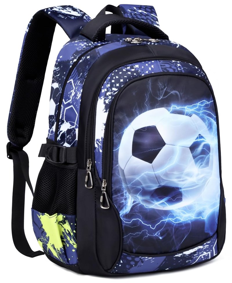 Boys Backpack for Elementary Kids Bookbag Middle School Bags Heavy Duty Soccer Laptop Durable Waterproof 18 In (1-Black)